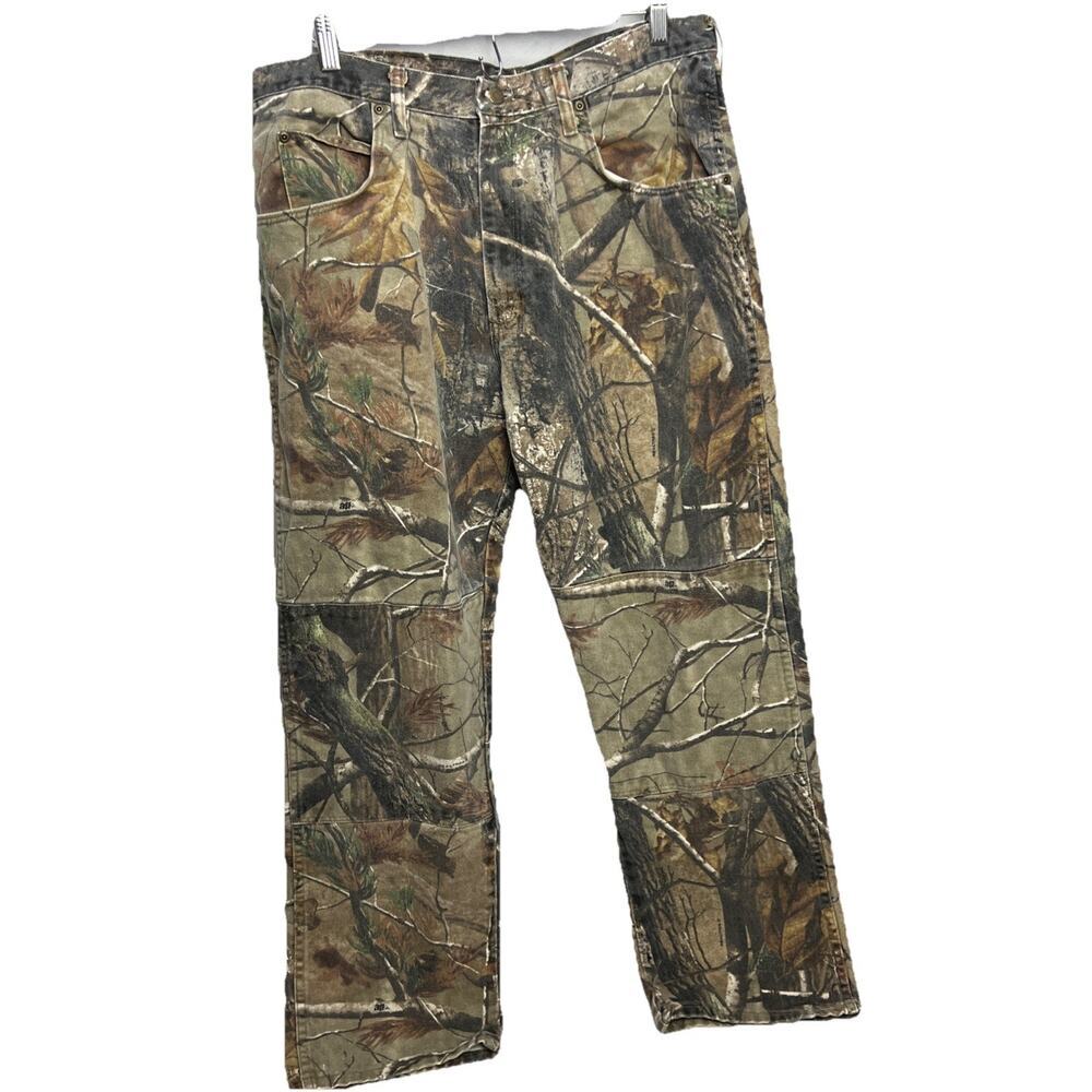 Wrangler Mens Jeans Camo Double Knee Real Tree Denim 36×32 Y2K 90s 97GR1AP